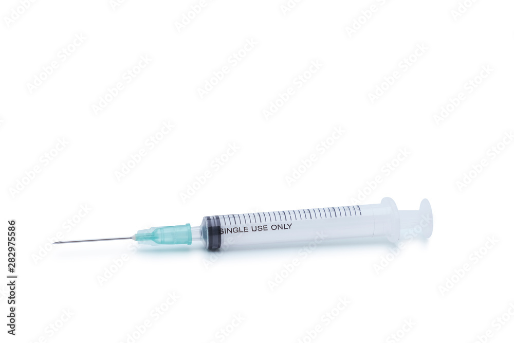 Blank plastic syringe with injection needle isolated on white background Blank plastic syringe with injection needle isolated on white background