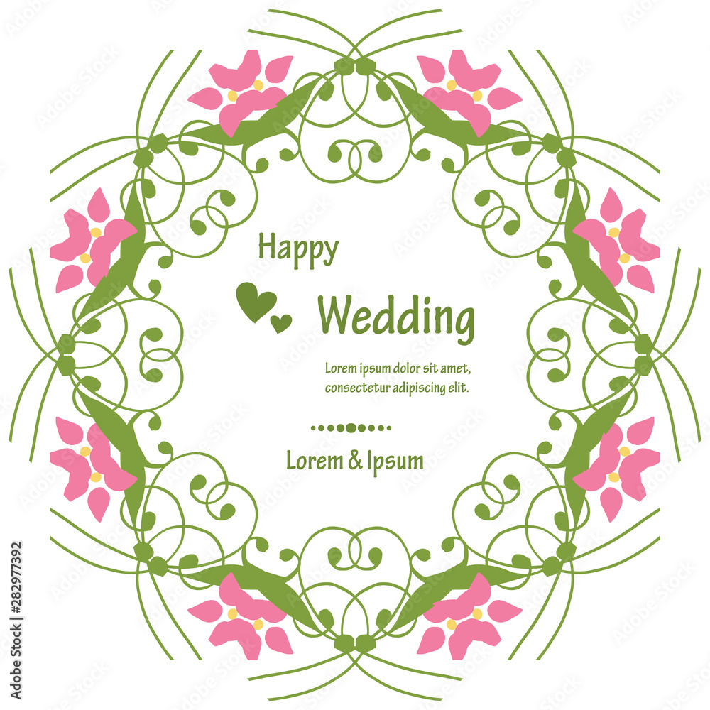 Beautiful floral frame, ornate green leaves, for design elegant of card happy wedding. Vector