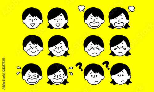 男性と女性の表情・感情セット（シンプル）
