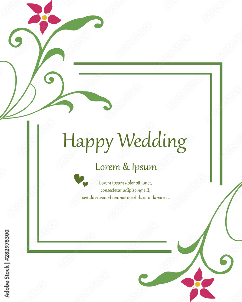 Fototapeta premium Shape of card happy wedding, vintage frame with cute wreath. Vector