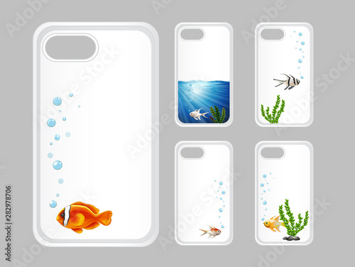 Graphic design on telephone case with fish underwater