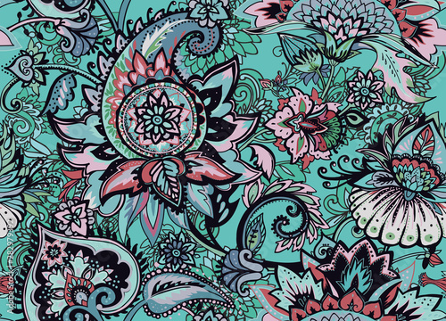 Paisley. Seamless Textile floral pattern with oriental paisley ornament.