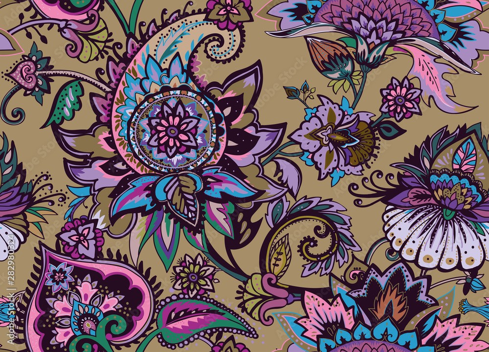 Fototapeta Paisley. Seamless Textile floral pattern with oriental paisley ornament.