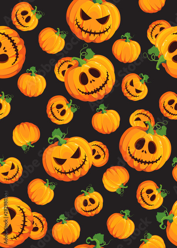 Halloween pumpkin seamless pattern on black background. Cute halloween pumpkin pattern background. Halloween theme design vector illustration
