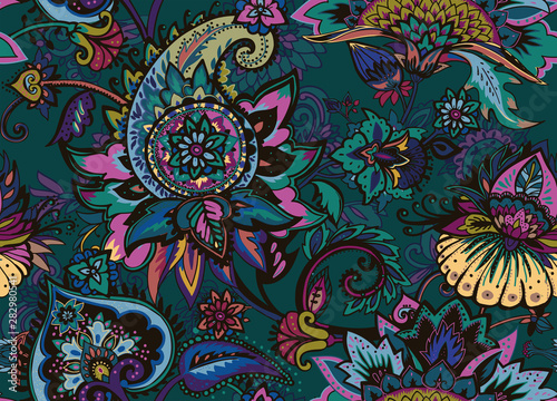Paisley. Seamless Textile floral pattern with oriental paisley ornament.