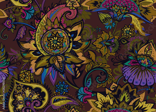 Paisley. Seamless Textile floral pattern with oriental paisley ornament.
