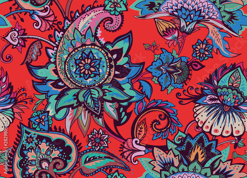 Paisley. Seamless Textile floral pattern with oriental paisley ornament.