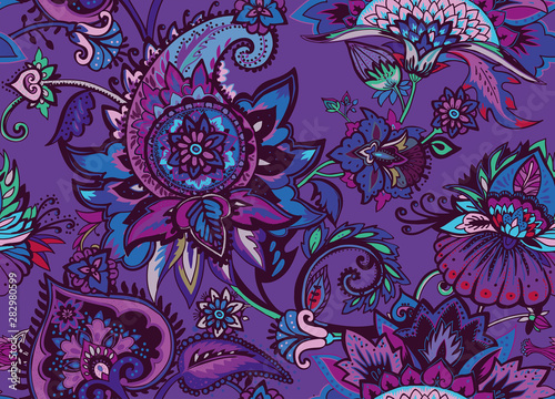 Paisley. Seamless Textile floral pattern with oriental paisley ornament.
