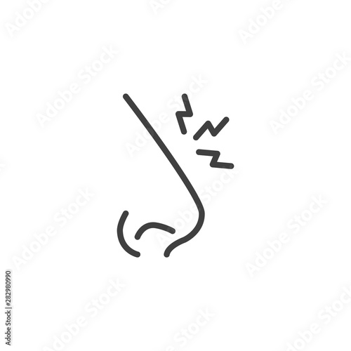 Nose pain line icon. linear style sign for mobile concept and web design. Ache or inflammation nose outline vector icon. Symbol, logo illustration. Vector graphics