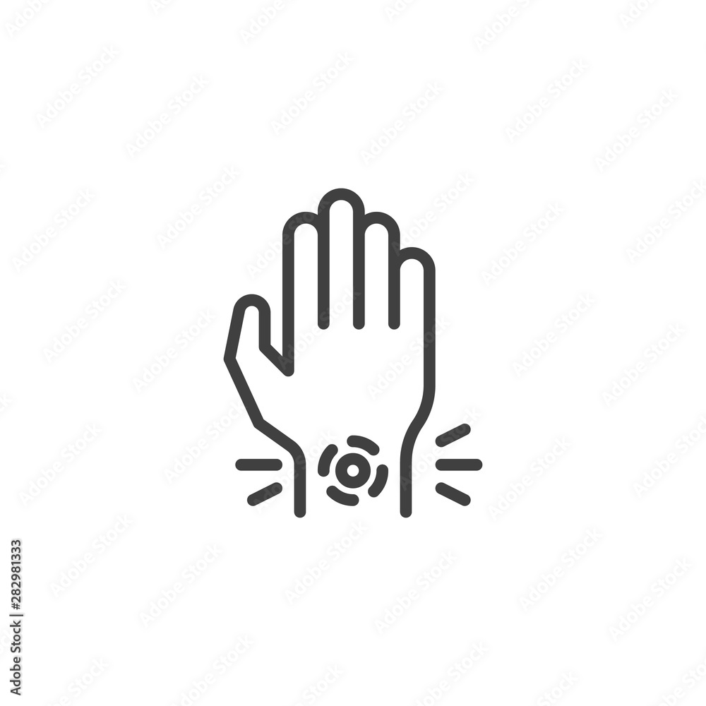 Wrist pain line icon. linear style sign for mobile concept and web design. Hand ache outline vector icon. Symbol, logo illustration. Vector graphics Wrist pain line icon. linear style sign for mobile concept and web design. Hand ache outline vector icon. Symbol, logo illustration. Vector graphics