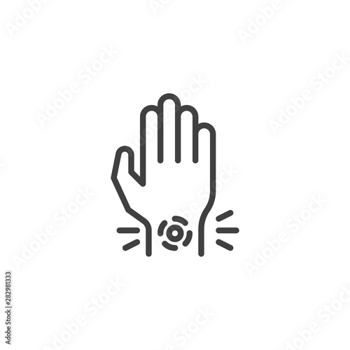Wrist pain line icon. linear style sign for mobile concept and web design. Hand ache outline vector icon. Symbol, logo illustration. Vector graphics