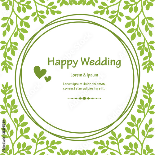Retro style floral frame  vintage decoration  template card happy wedding. Vector