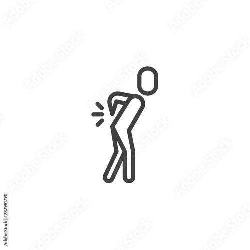 Lumbar pain line icon. backache linear style sign for mobile concept and web design. Man with back pain outline vector icon. Symbol, logo illustration. Vector graphics