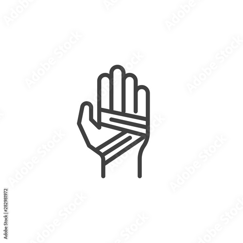 Bandaged hand line icon. linear style sign for mobile concept and web design. Hand tied bandage outline vector icon. Symbol, logo illustration. Vector graphics