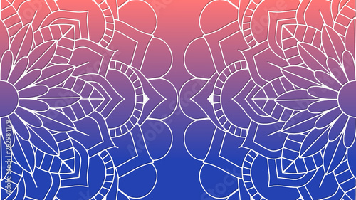 Circular pattern in form of mandala with lotus flower for Henna, Mehndi, tattoo, decoration. Decorative ornament in ethnic oriental style. Coloring book page. Isolated Blue and Orange background.