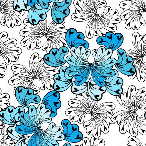 Abstract blue and white flowers