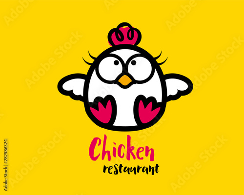Cute chicken mascot character for food restaurant - vector logo
