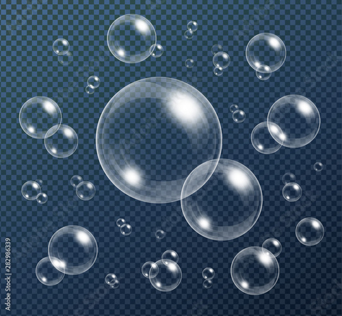 Realistic water bubbles collection isolated on transparent background.