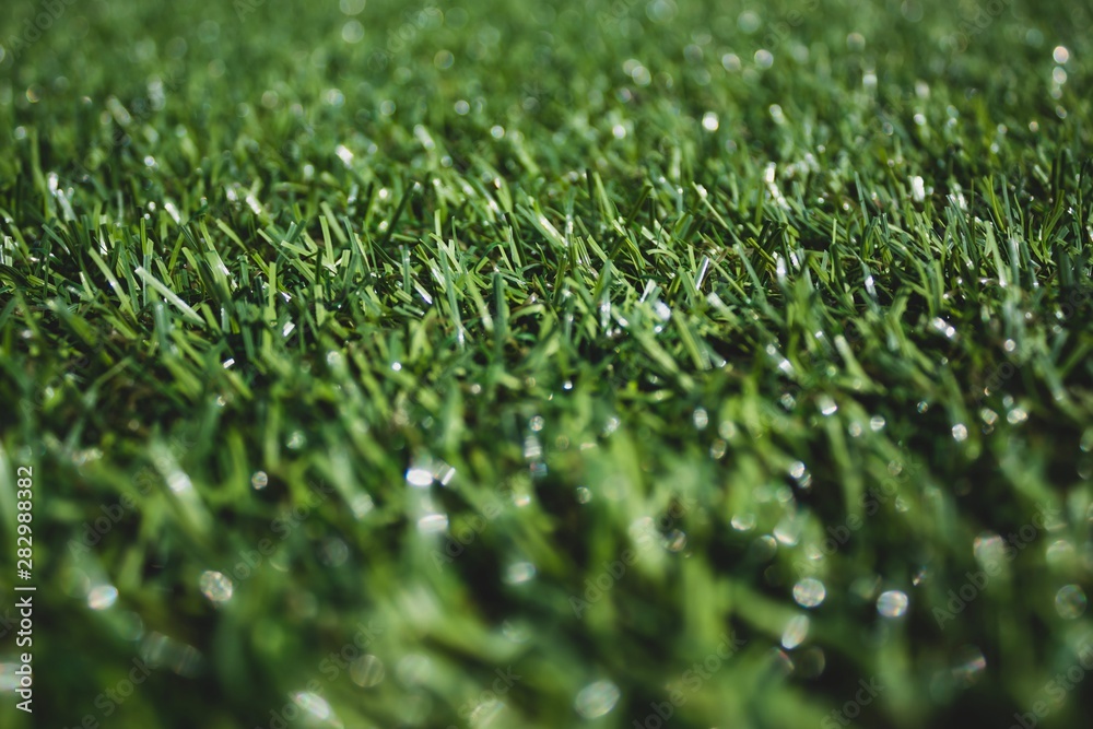 Fake grass background on a sunny day