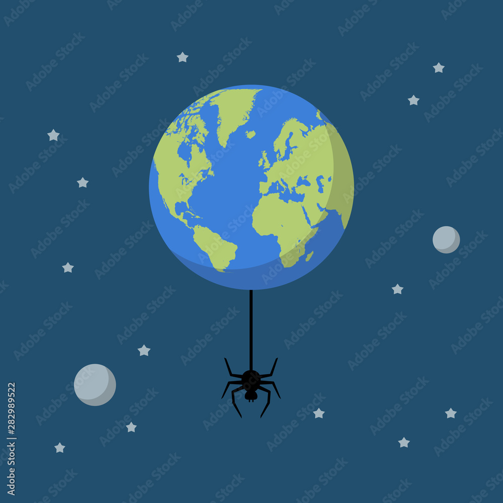 Naklejka premium Planet earth with spider