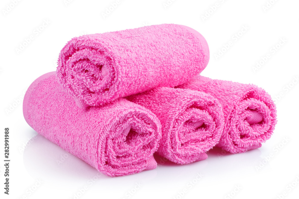 Clean pink towels, isolated on white background Clean pink towels, isolated on white background