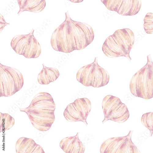 Garlic background illustrations in digital painting style. Organic Farm.