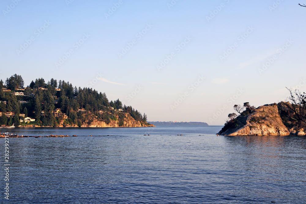 Ocean view of West Vancouver, BC Canada during a summer evening.