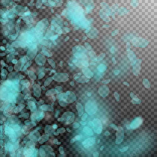 Turquoise flower petals falling down. Emotional ro