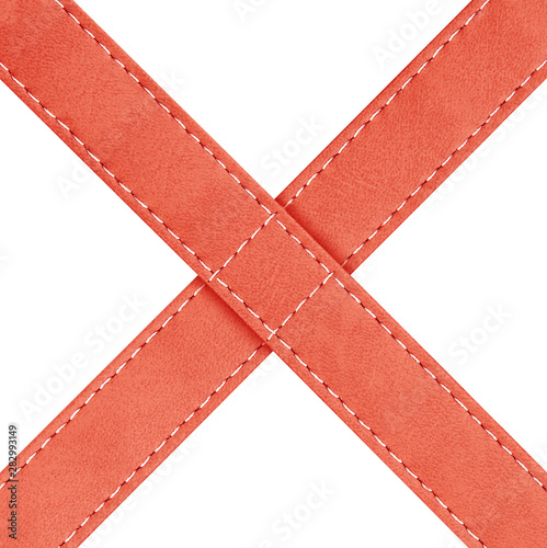 red leather with seam cross belt isolated on white background with clipping path