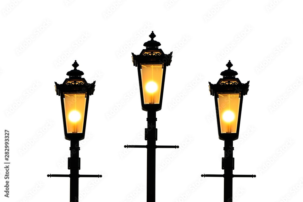 Isolated vintage lamp post on white Background 