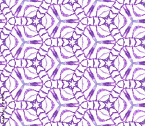 Purple geometric foliage seamless pattern. Hand dr