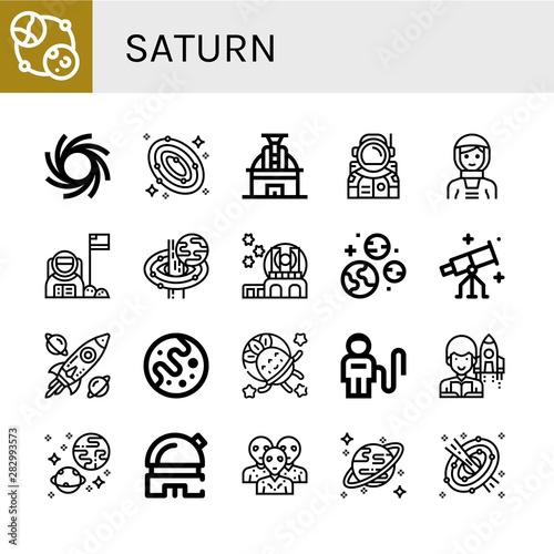 Set of saturn icons such as Astronomy, Black hole, Galaxy, Observatory, Astronaut, Planets, Stargazing, Spacecraft, Mars, Astronomer, Universe, Alien, Uranus, Space , saturn