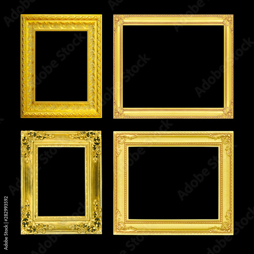 The antique gold frame isolated on black background with clipping path