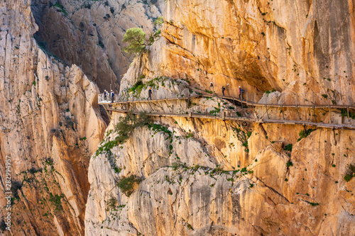 view of El Caminito del Rey or King's Little Path, one of the most Dangerous Footpath reopened 2015 Malaga, Spain