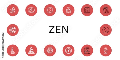 Set of zen icons such as Om, Yin yang, Incense, Kimono, Buddha, Relax, Taoism, Ying yang , zen