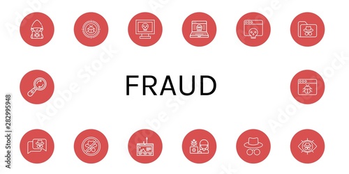 Set of fraud icons such as Hacker, Malware, Hack, Phishing, Examine , fraud