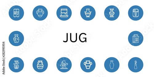 Set of jug icons such as Milk, Vase, Handicrafts, Greek vase, Pottery, Condensed milk, Clay, Amphora , jug