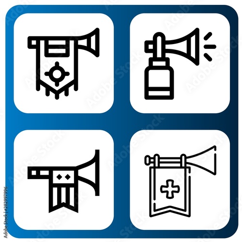 Set of bugle icons such as Trumpet, Horn , bugle