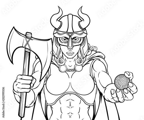 A Viking female warrior woman gladiator golf sports mascot