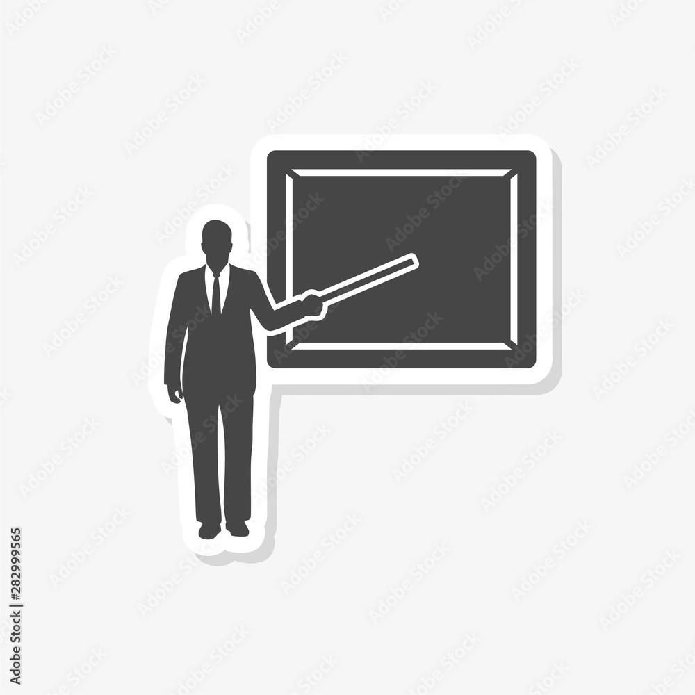 Teacher at the school board black sticker icon, sign on isolated background Teacher at the school board black sticker icon, sign on isolated background