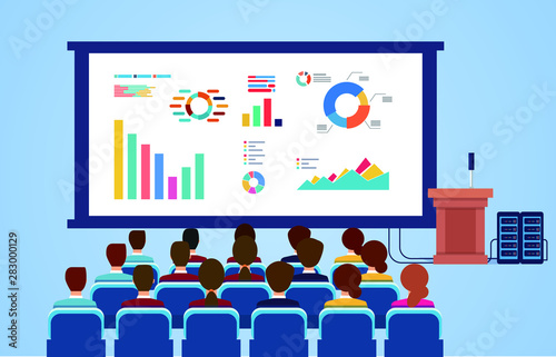 Business seminars and speech conferences, a group of businessmen sitting in front of electronic screens