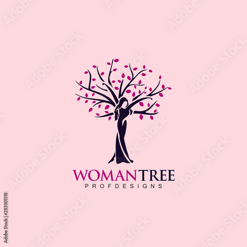 woman tree, SPA beauty care natural girl autumn logo icon art vector illustration