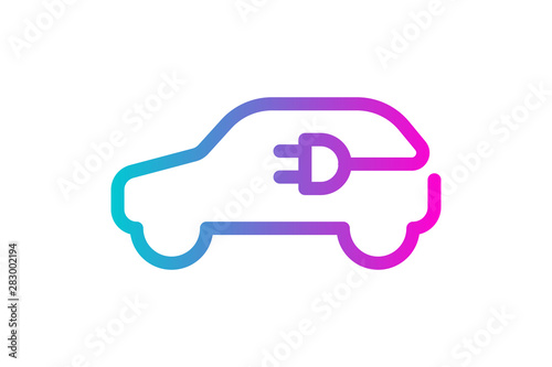 Electric car icon. Electrical cable plug charging gradient symbol. Eco friendly electric auto vehicle concept. Vector illustration
