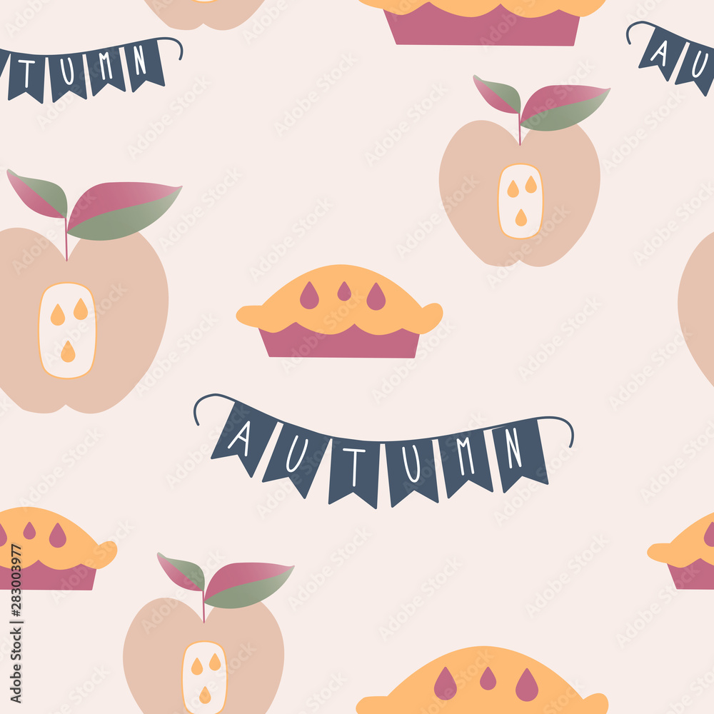 Autumn apple pie in a seamless pattern design