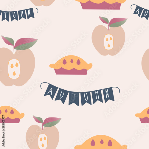 Autumn apple pie in a seamless pattern design