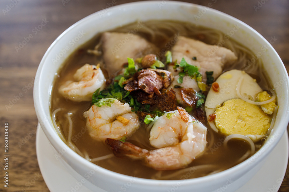 Prawn and Fish in Indonesian Spicy Soup Rice Noodle Prawn and Fish in Indonesian Spicy Soup Rice Noodle