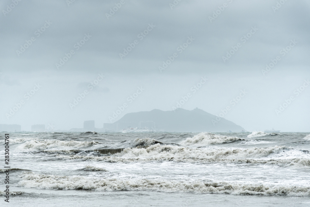 close up of dark waves in the bad weather, nature background