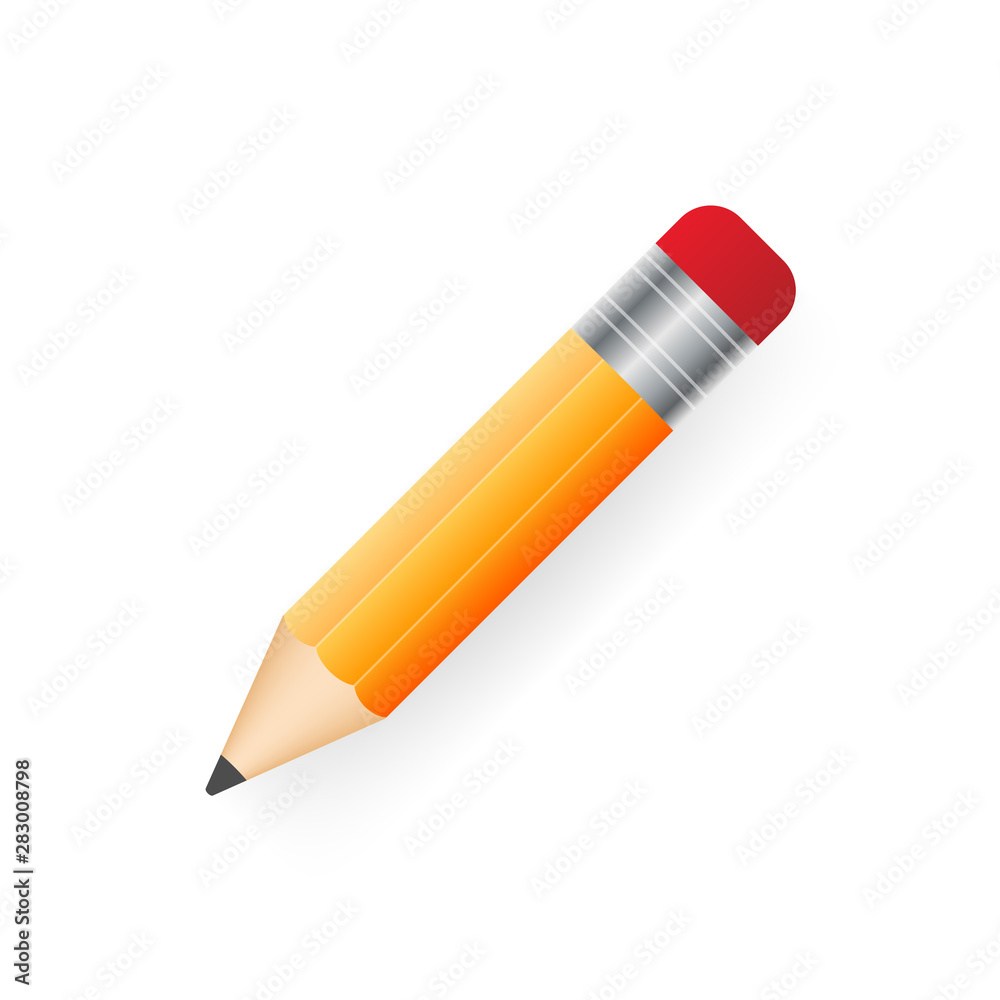 Yellow realistic pencil with shadow. Vector illustration isolated on white background. Yellow realistic pencil with shadow. Vector illustration isolated on white background.