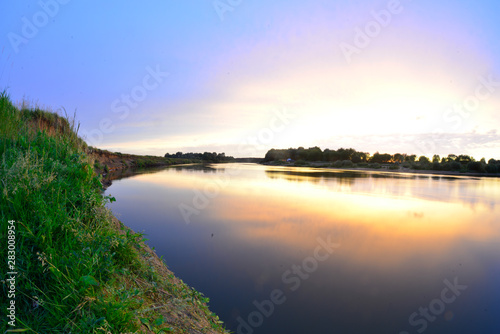 Fototapeta Naklejka Na Ścianę i Meble -  beautiful sunset on the Dnieper river in Belarus