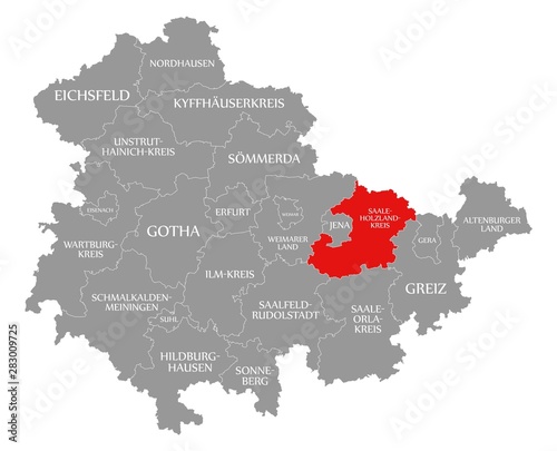 Saale-Holzland-Kreis red highlighted in map of Thuringia Germany